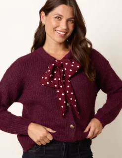 Pussybow Detail Knitted Cardigan