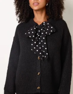 Pussybow Detail Knitted Cardigan