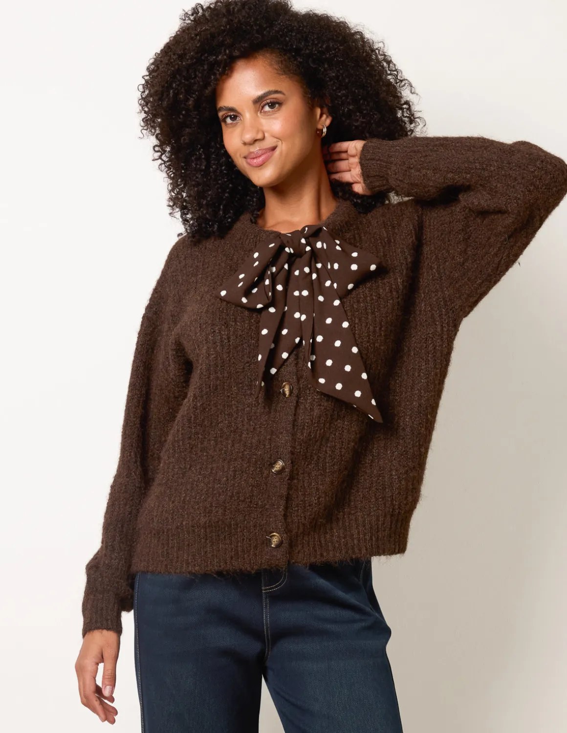 Pussybow Detail Knitted Cardigan