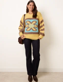 Retro Flower Print Balloon Sleeve Jumper