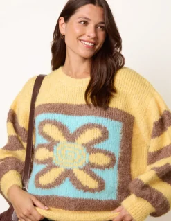 Retro Flower Print Balloon Sleeve Jumper