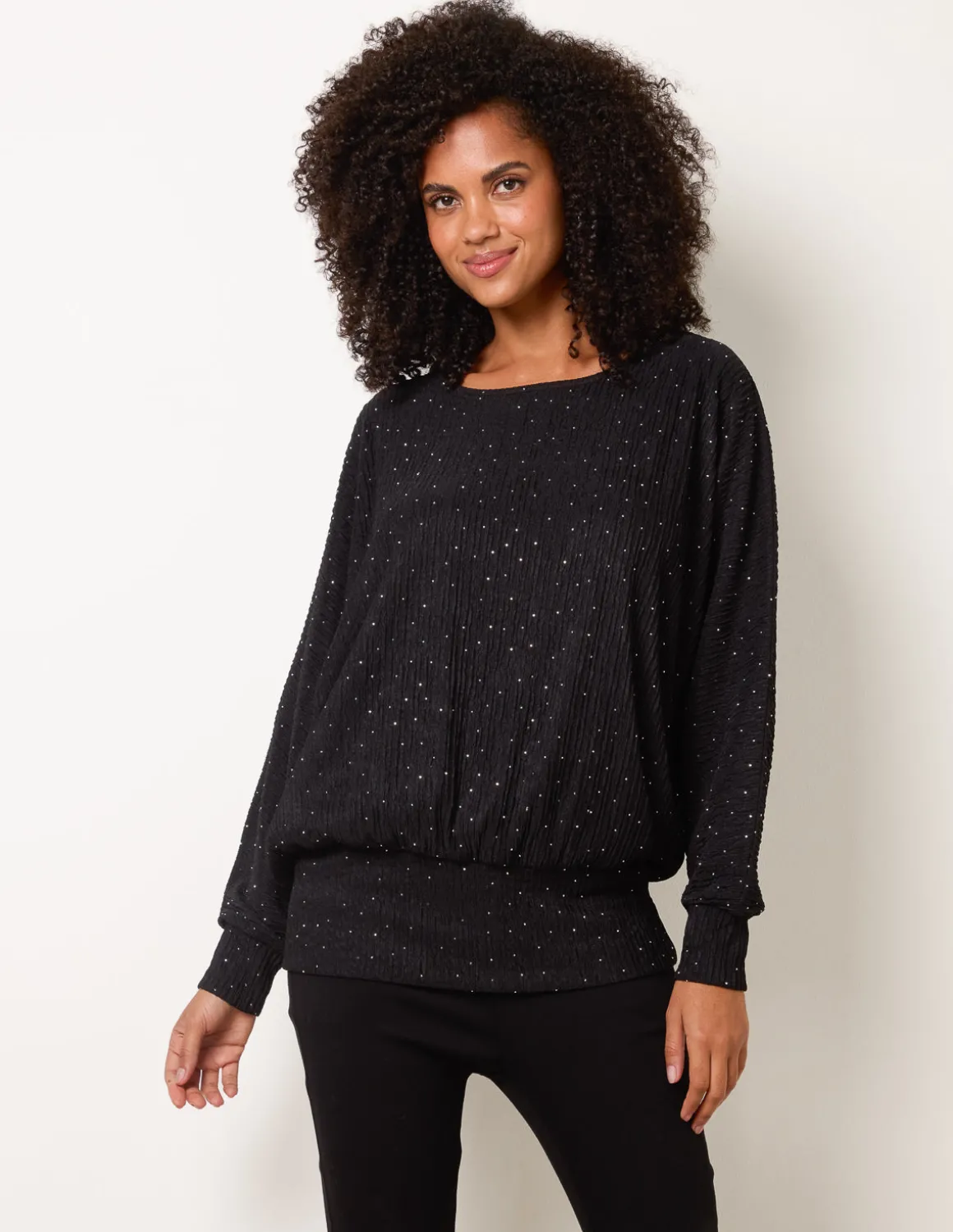 Rhinestone Batwing Top