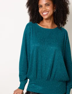 Rhinestone Batwing Top
