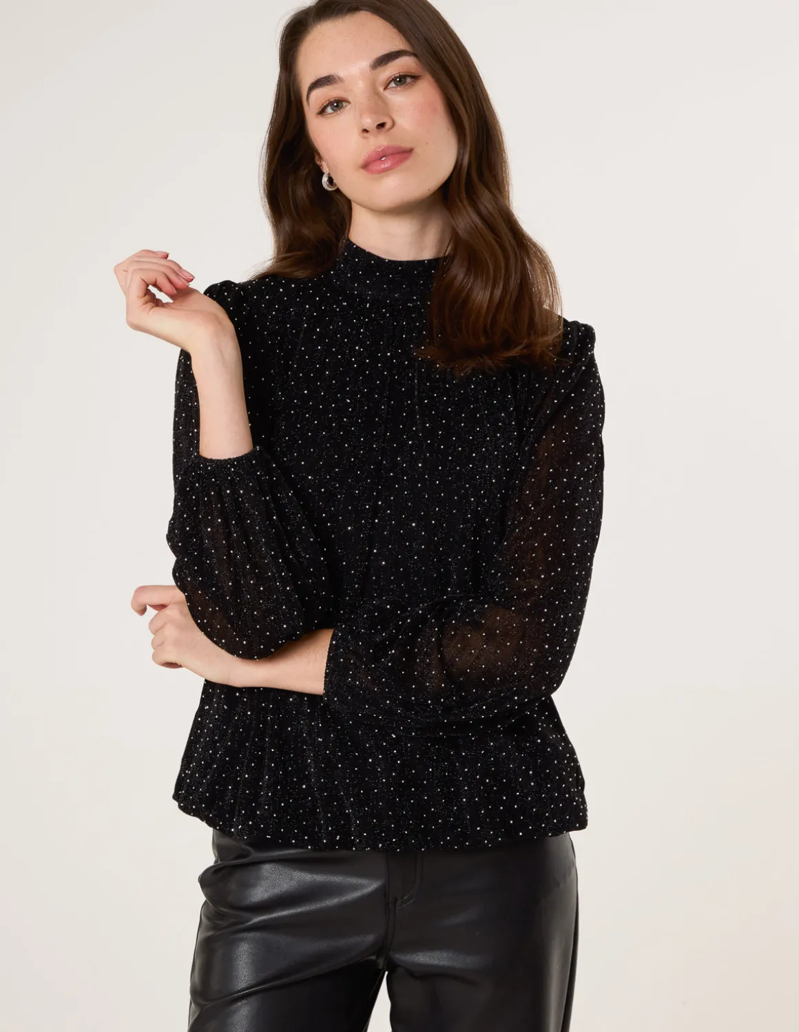 Rhinestone Shoulder Pad Puffball Blouse