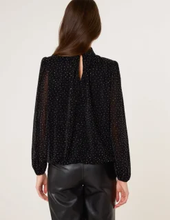 Rhinestone Shoulder Pad Puffball Blouse