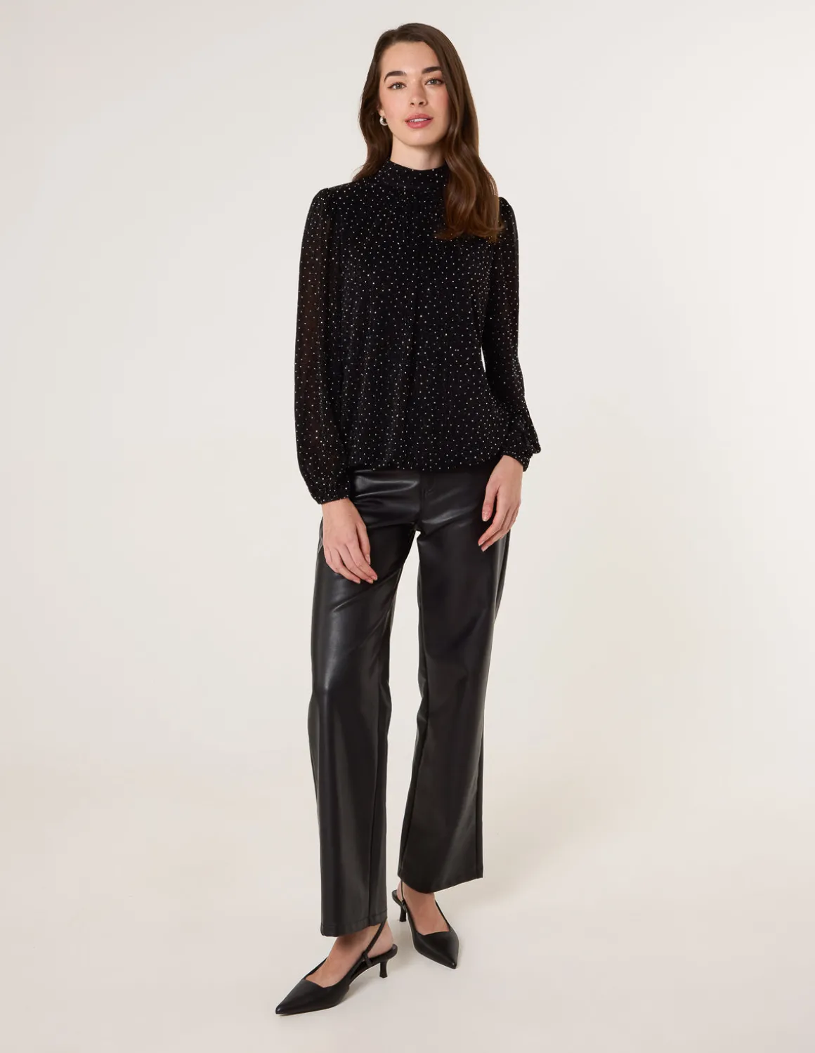 Rhinestone Shoulder Pad Puffball Blouse