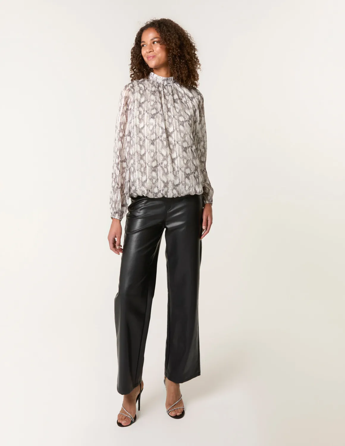 Rhinestone Studded Snake Print Blouse