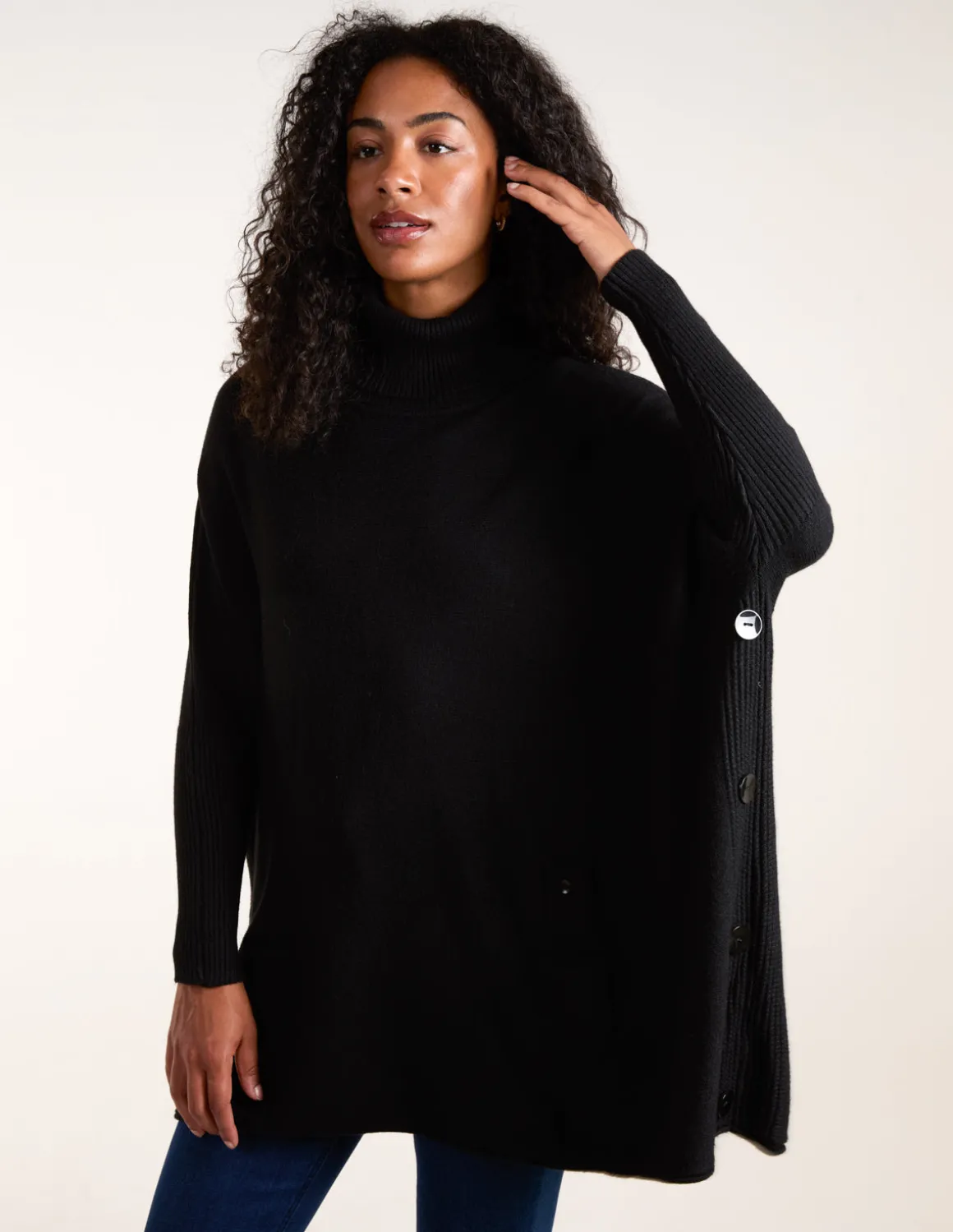 Roll Neck Button Mini Pocket Jumper