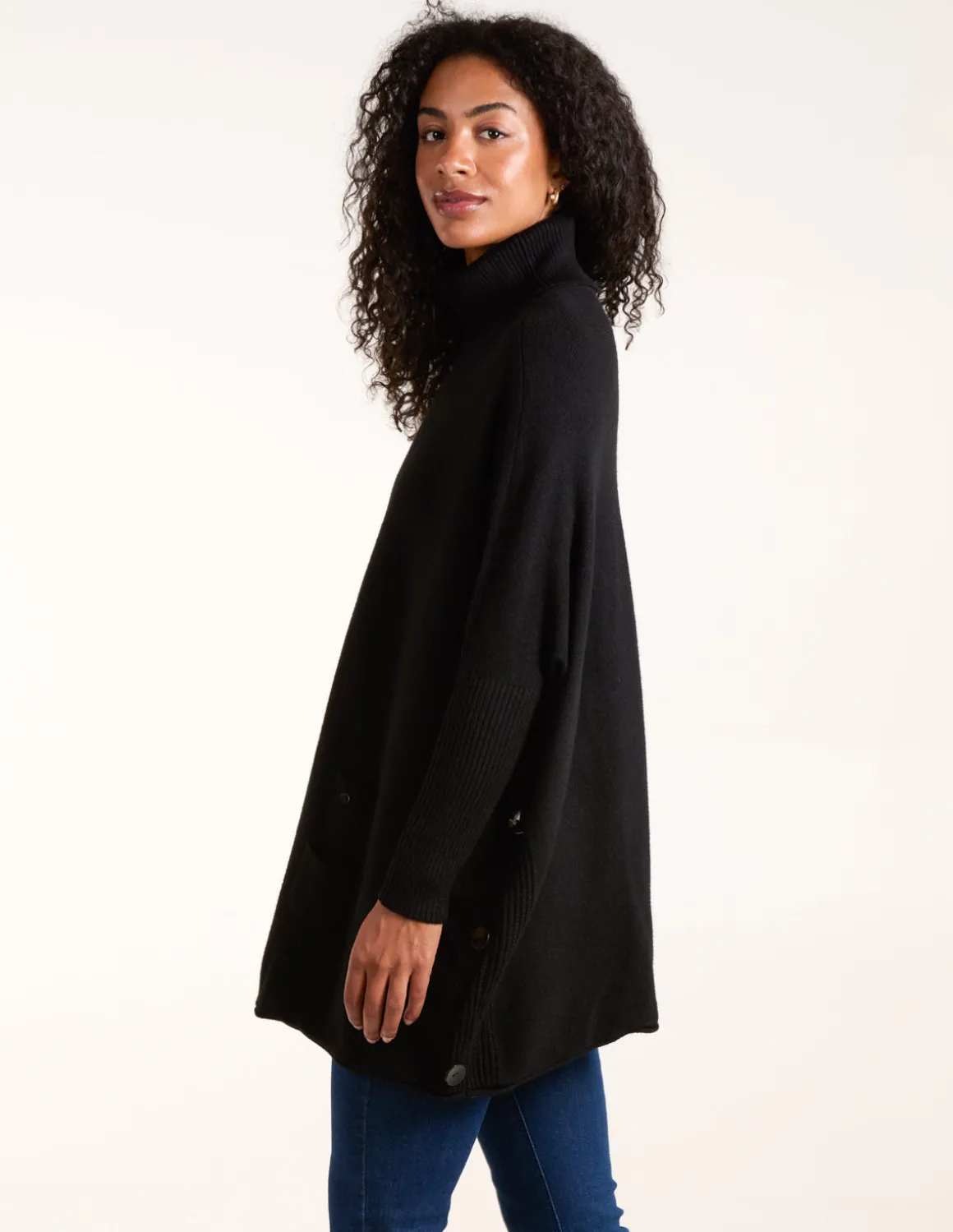 Roll Neck Button Mini Pocket Jumper