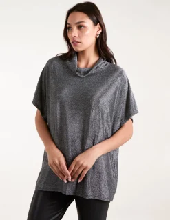 Roll Neck Oversize Metallic Top
