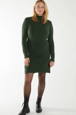 Roll Neck Ribbed Jumper Dresss