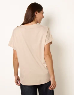 Round Neck Brochure Shoulder Detailing T-Shirt