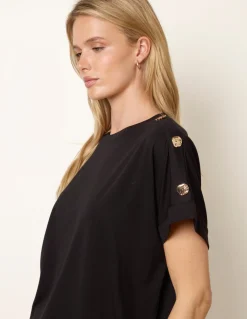 Round Neck Brochure Shoulder Detailing T-Shirt