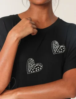 Round Neck Diamante Heart Detailing T-Shirt