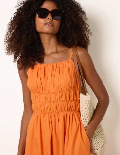 Ruched Binding Strappy Midi Dress
