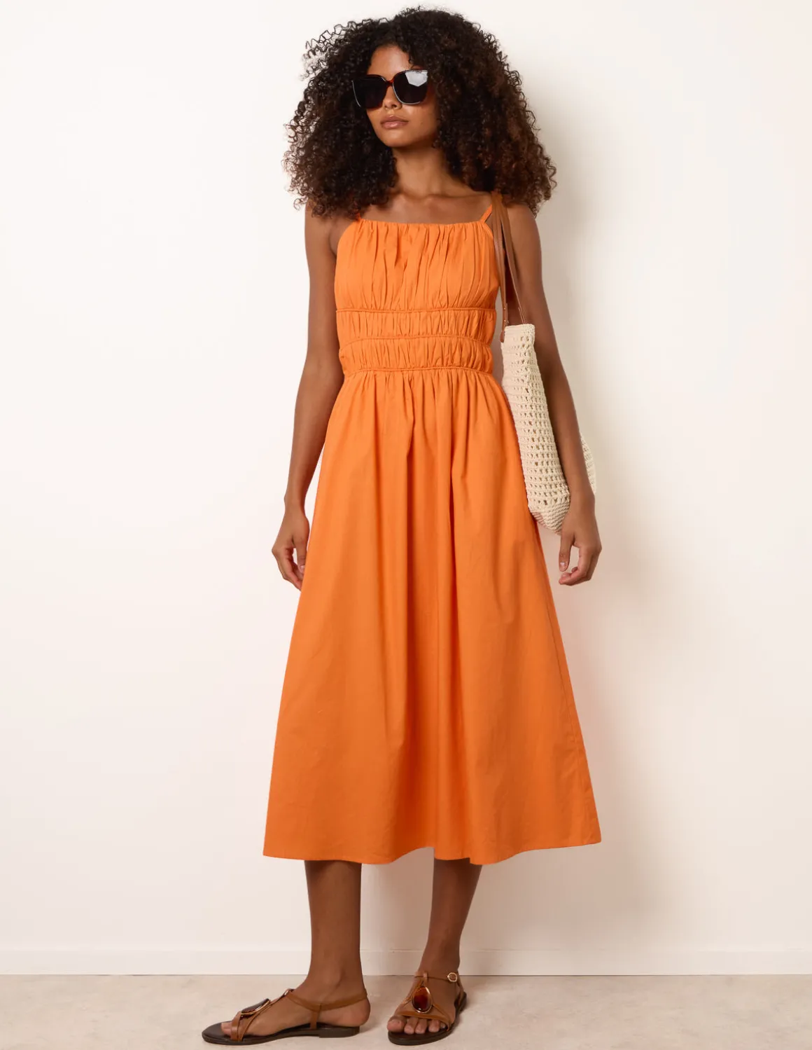 Ruched Binding Strappy Midi Dress