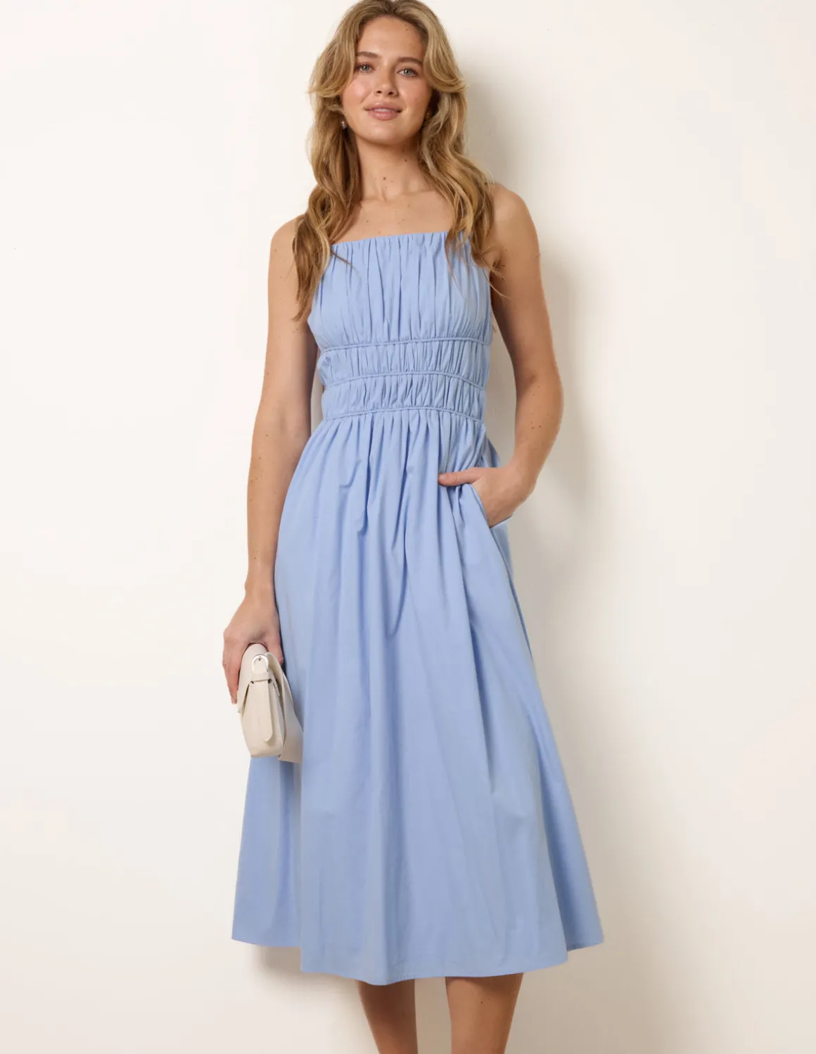 Ruched Binding Strappy Midi Dress
