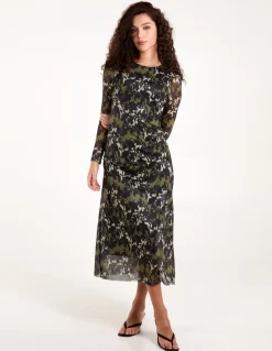 Ruched Mesh Midi Dress