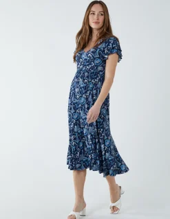 Ruffle Sleeve Elasticated Godet Midi Dress