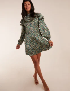 Ruffle Sleeve High Neck Swing Dress