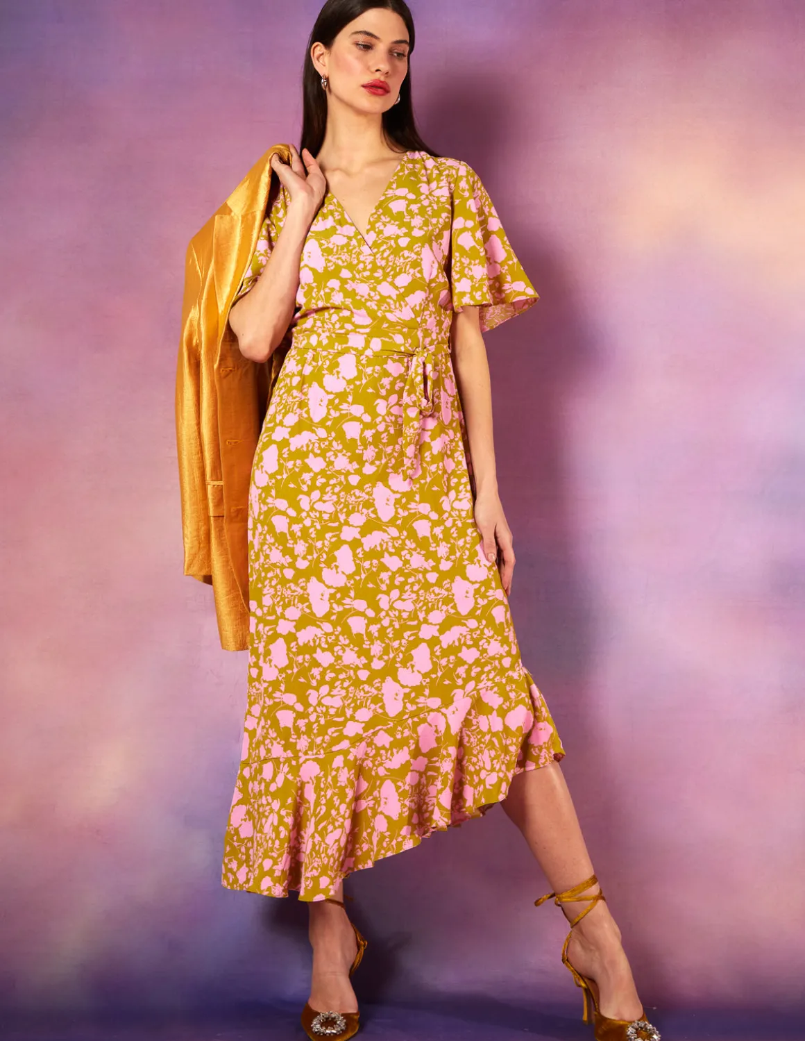 Ruffle Wrap Midi Dress