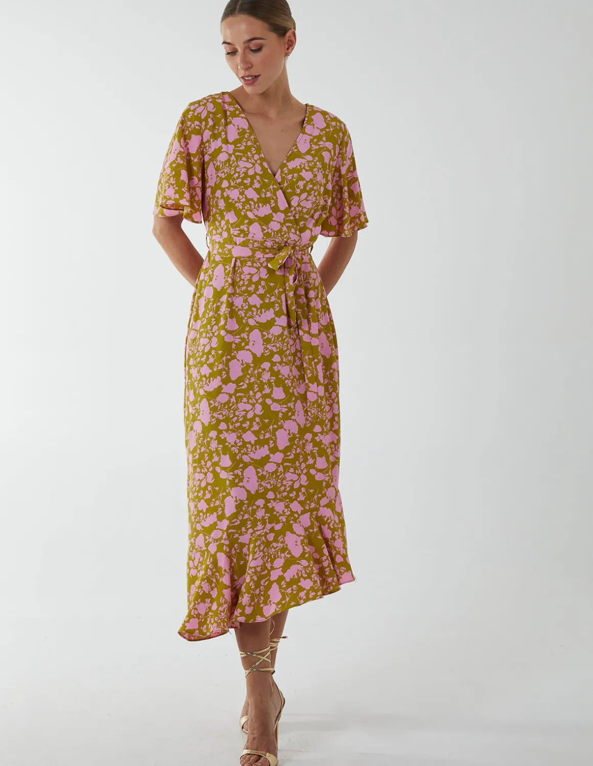 Ruffle Wrap Midi Dress