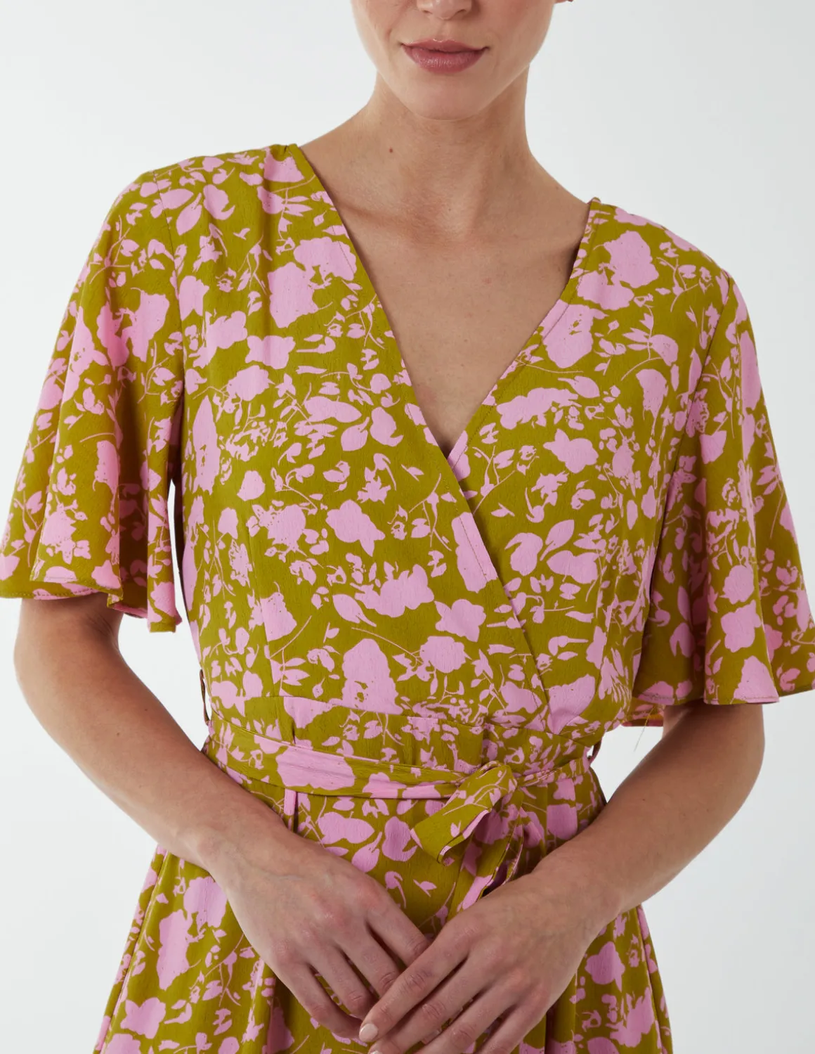 Ruffle Wrap Midi Dress