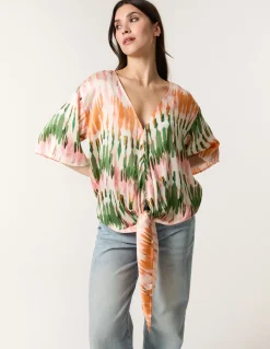 Satin Tie Front Blouse