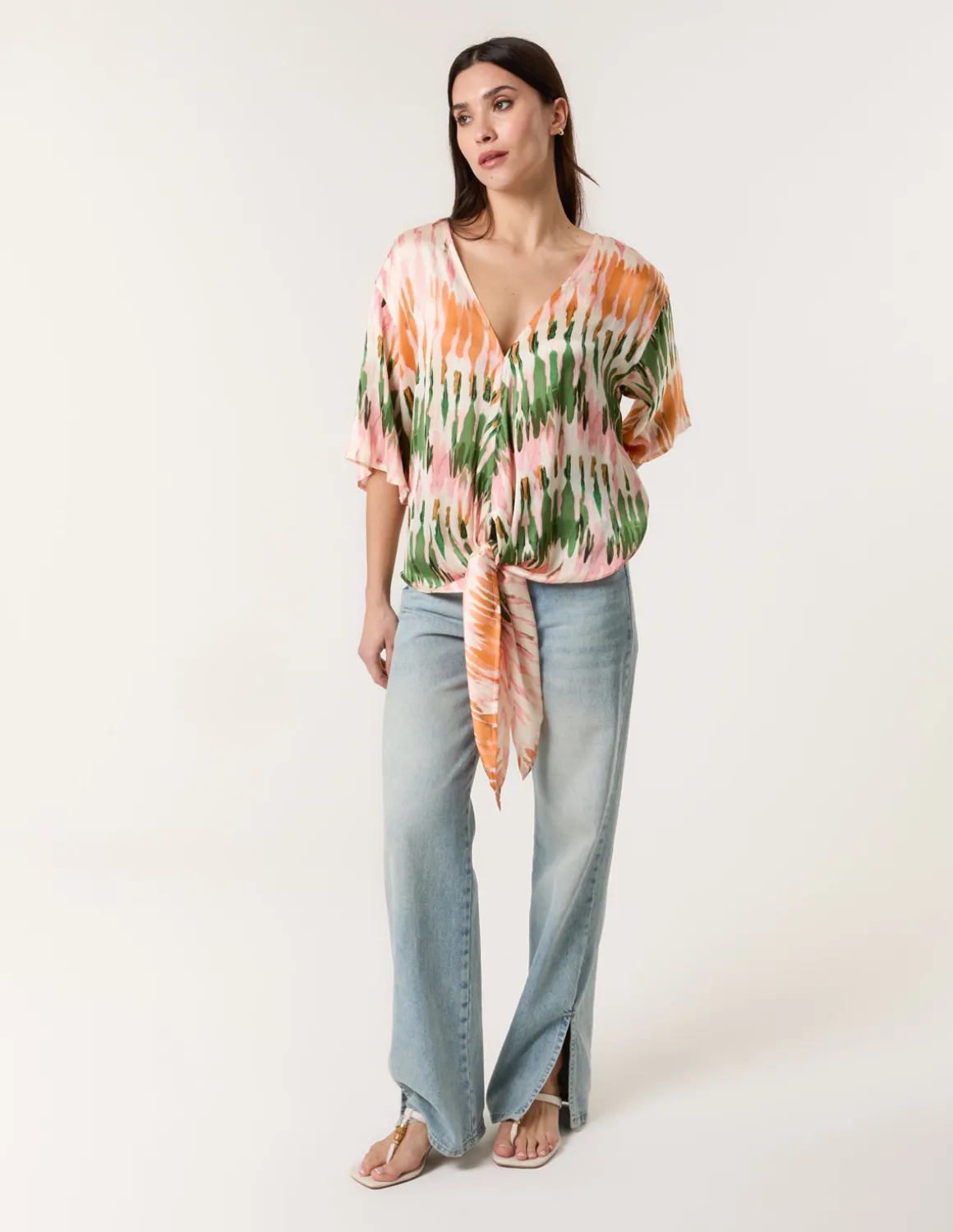 Satin Tie Front Blouse