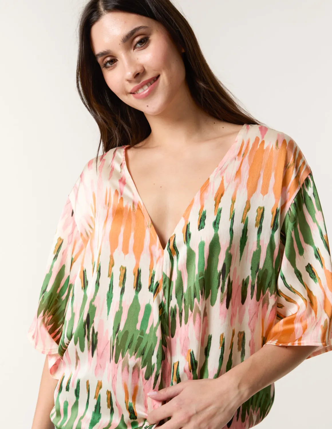 Satin Tie Front Blouse
