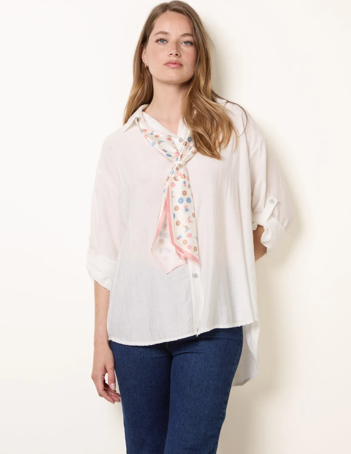 Scarf Viscose Crinkle Shirt