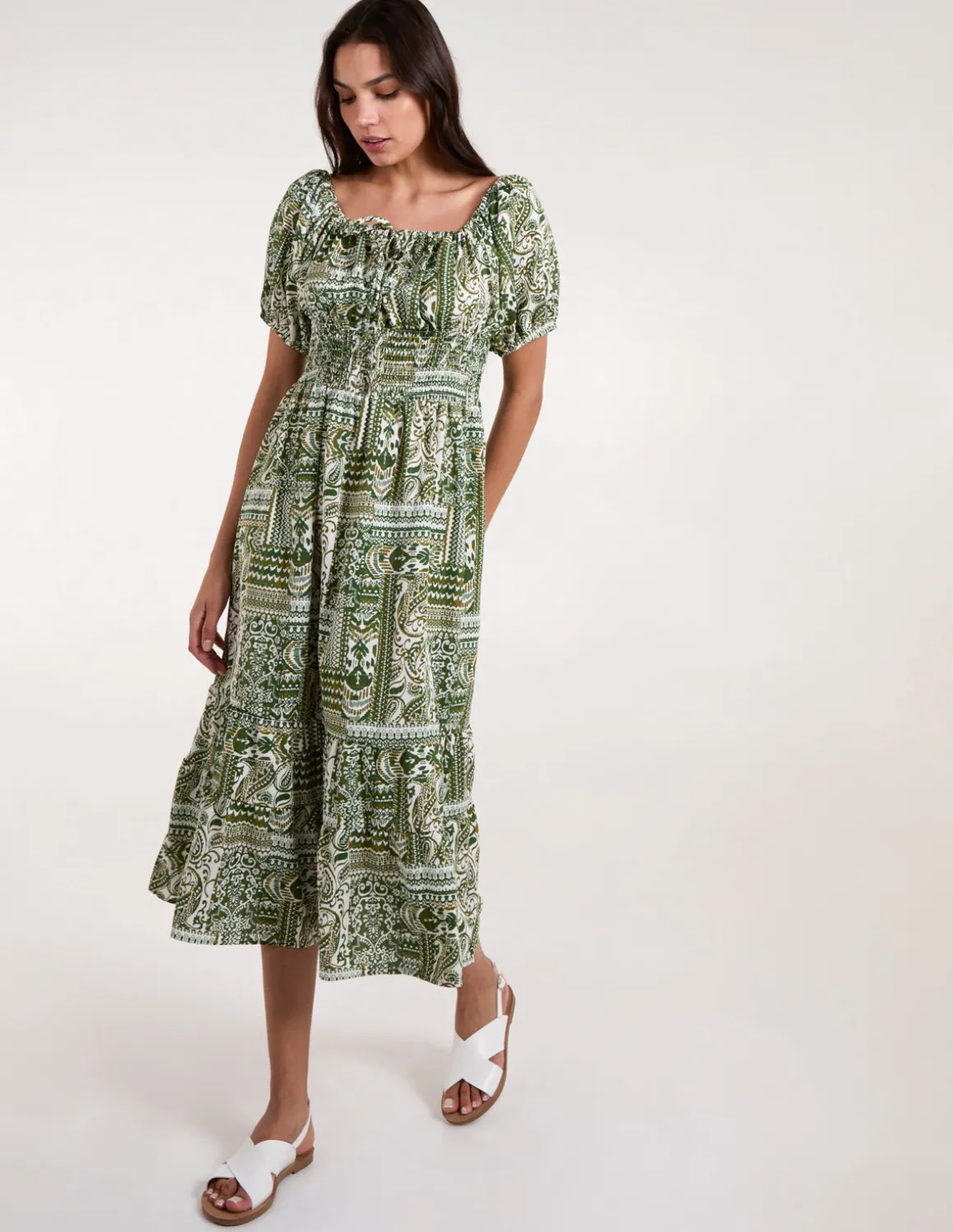 Scoop Neck Paisley Midi Dress
