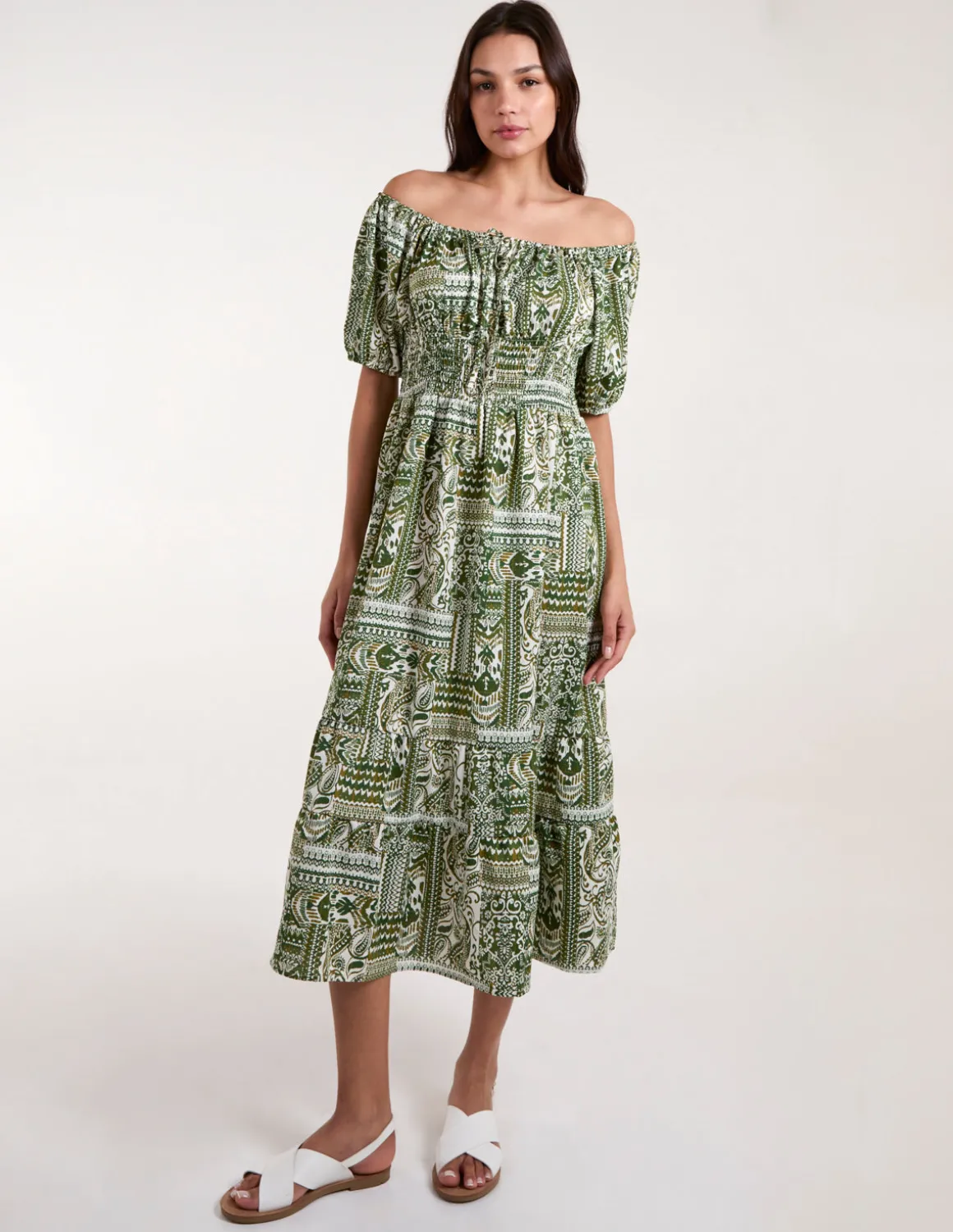Scoop Neck Paisley Midi Dress