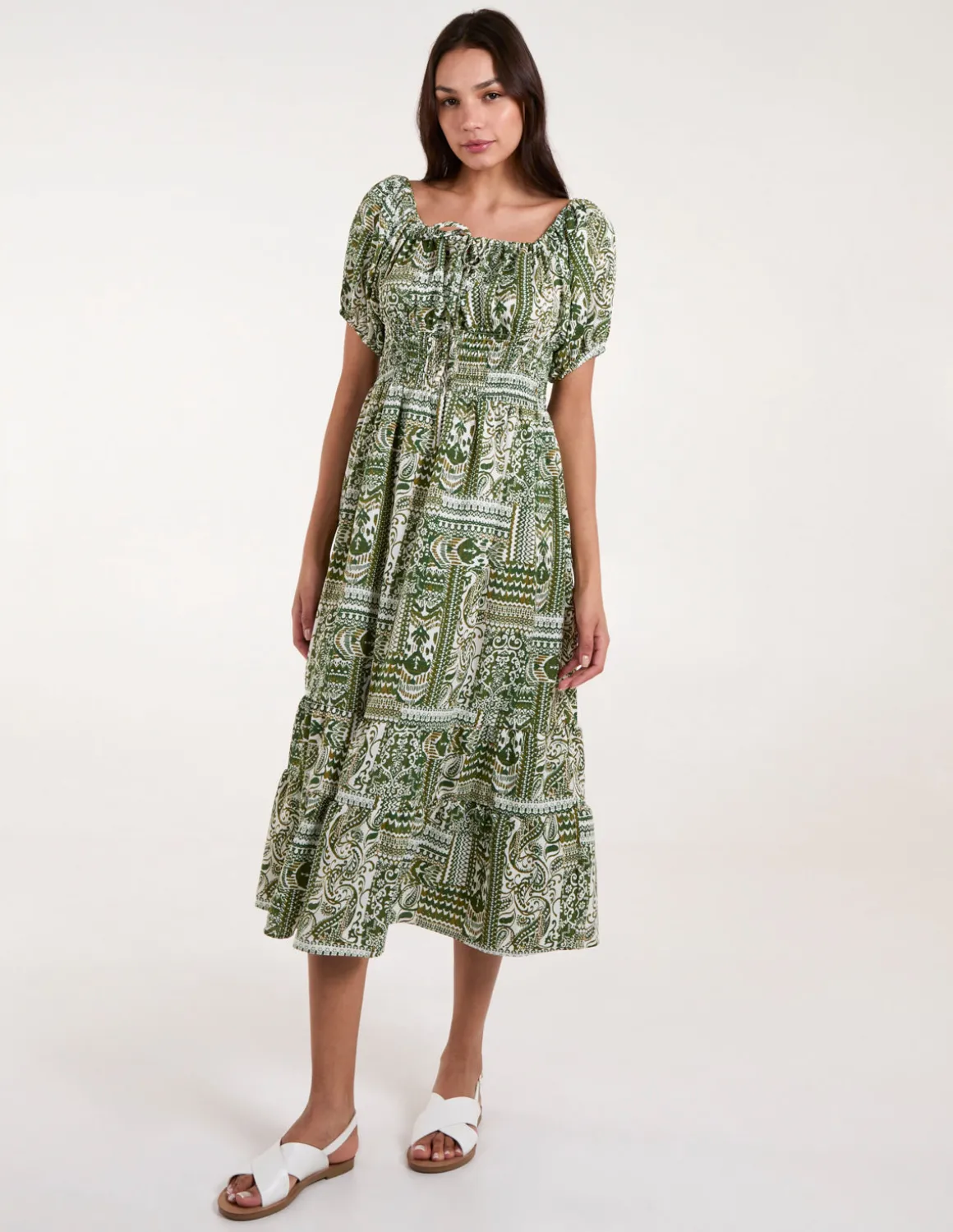 Scoop Neck Paisley Midi Dress