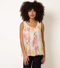 Scoop Neck Puffball Sleeveless Top