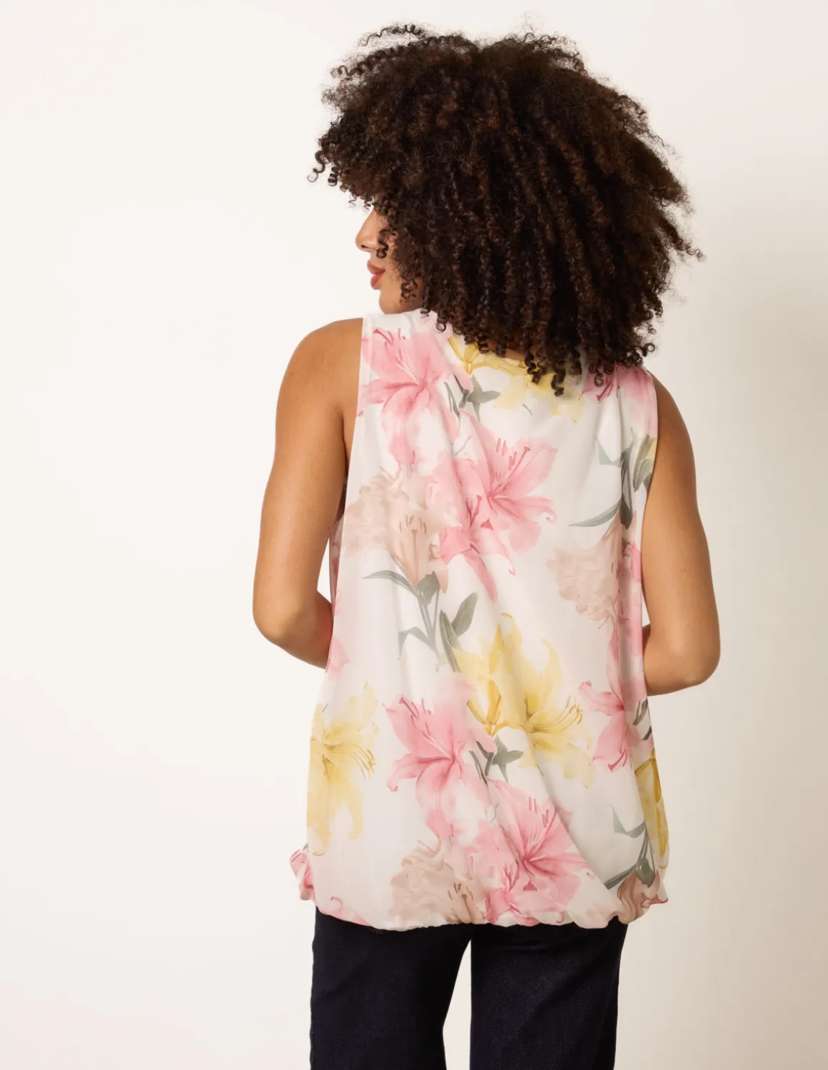 Scoop Neck Puffball Sleeveless Top