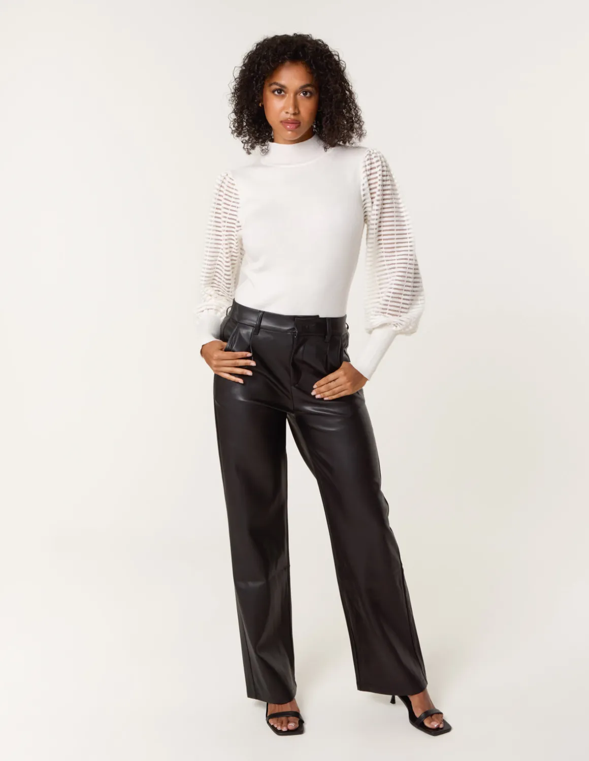 Semi-Sheer Mesh Panel Long Sleeve Jumper