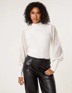 Semi-Sheer Mesh Panel Long Sleeve Jumper