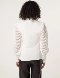 Semi-Sheer Mesh Panel Long Sleeve Jumper