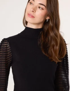 Semi-Sheer Mesh Panel Long Sleeve Jumper