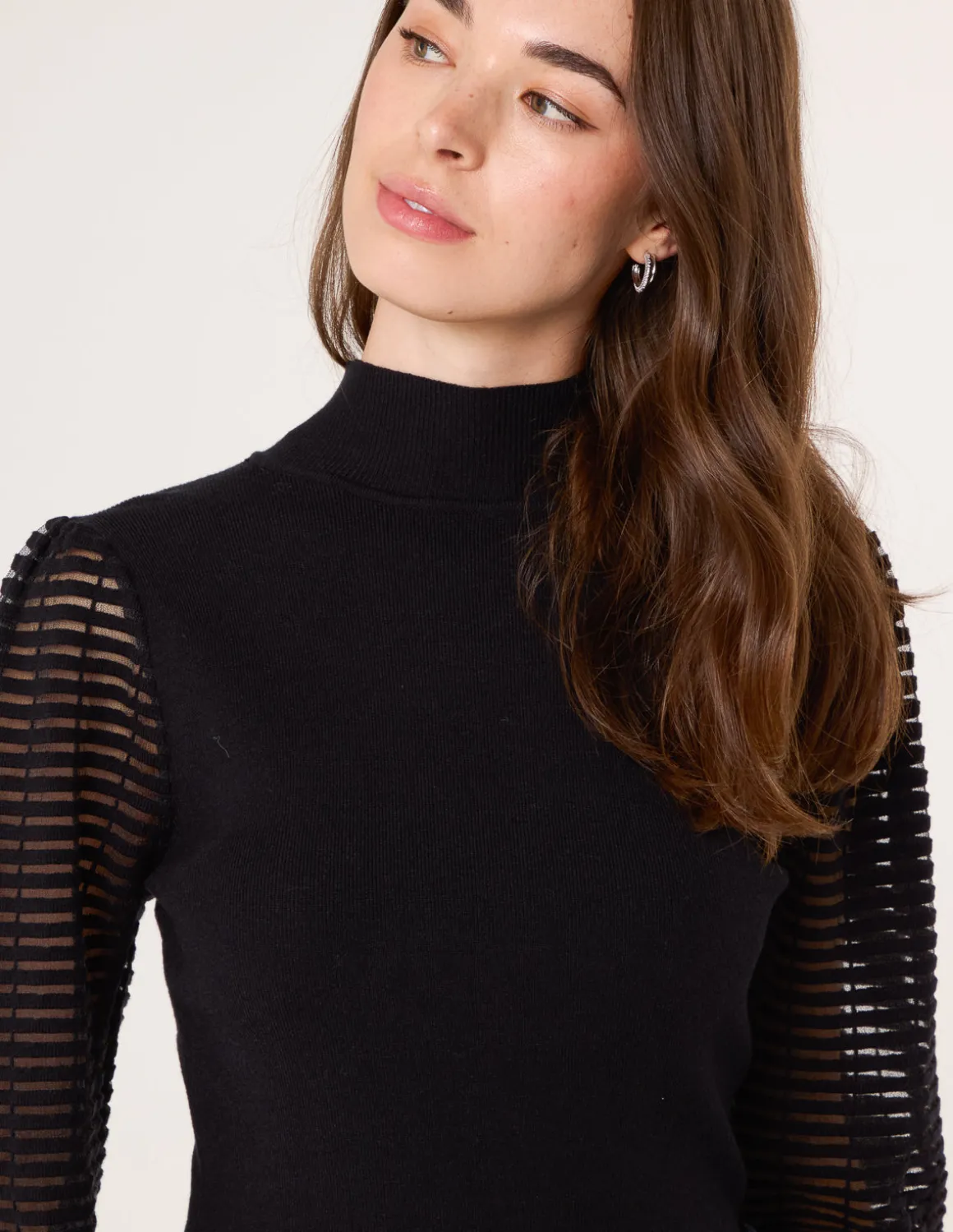 Semi-Sheer Mesh Panel Long Sleeve Jumper