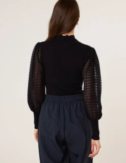Semi-Sheer Mesh Panel Long Sleeve Jumper