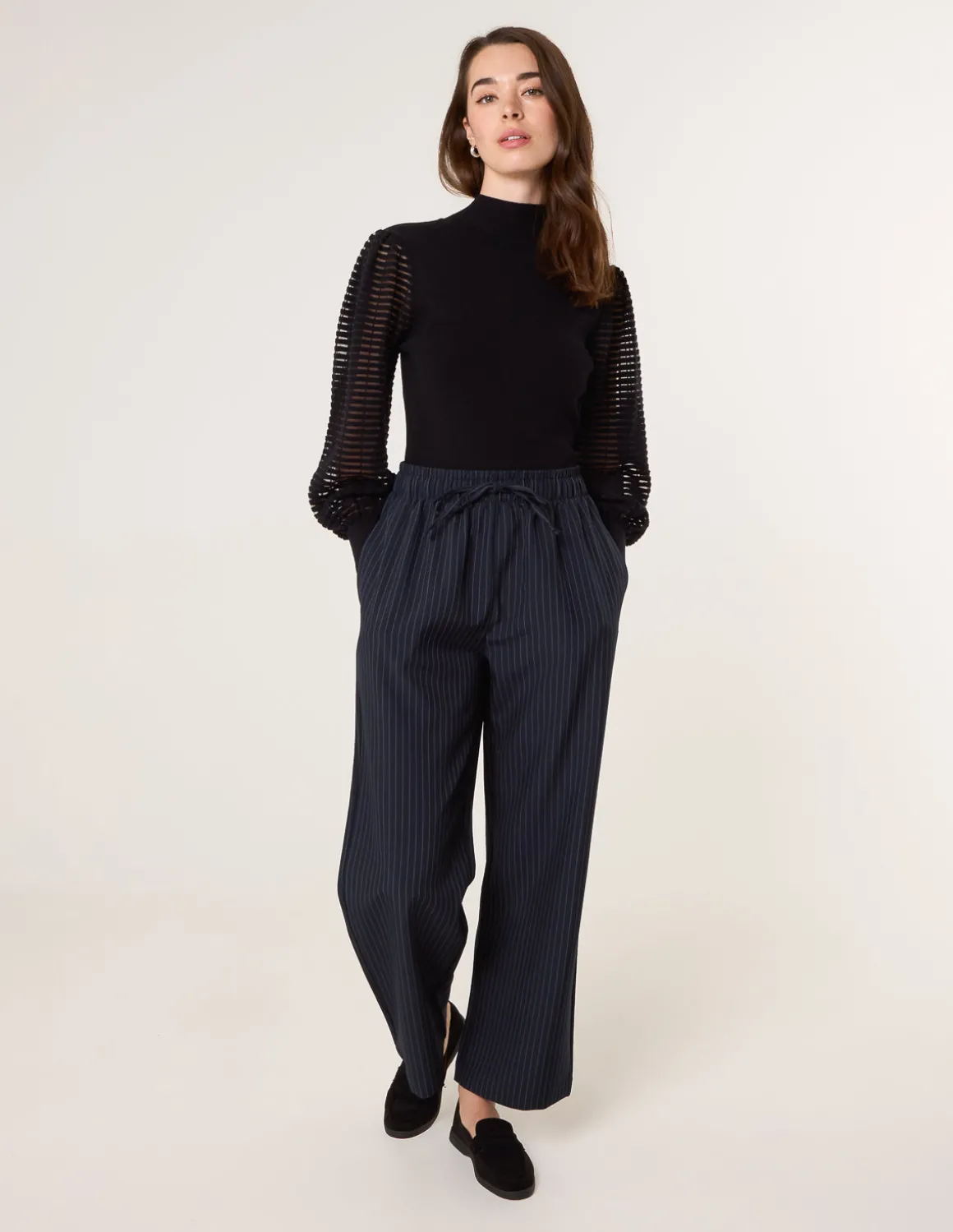 Semi-Sheer Mesh Panel Long Sleeve Jumper