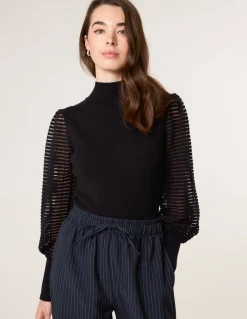 Semi-Sheer Mesh Panel Long Sleeve Jumper