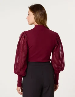 Semi-Sheer Mesh Panel Long Sleeve Jumper