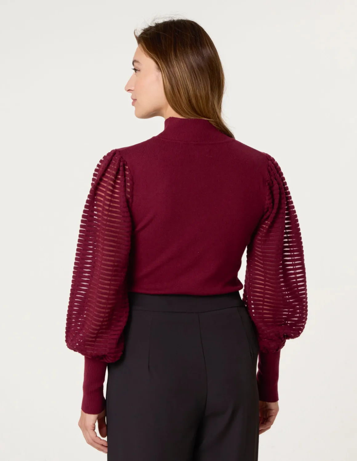 Semi-Sheer Mesh Panel Long Sleeve Jumper