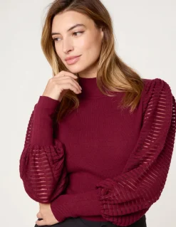 Semi-Sheer Mesh Panel Long Sleeve Jumper
