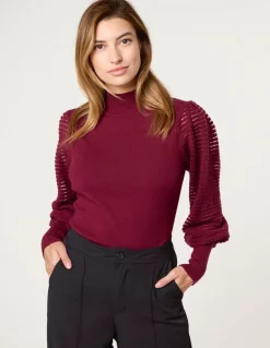 Semi-Sheer Mesh Panel Long Sleeve Jumper