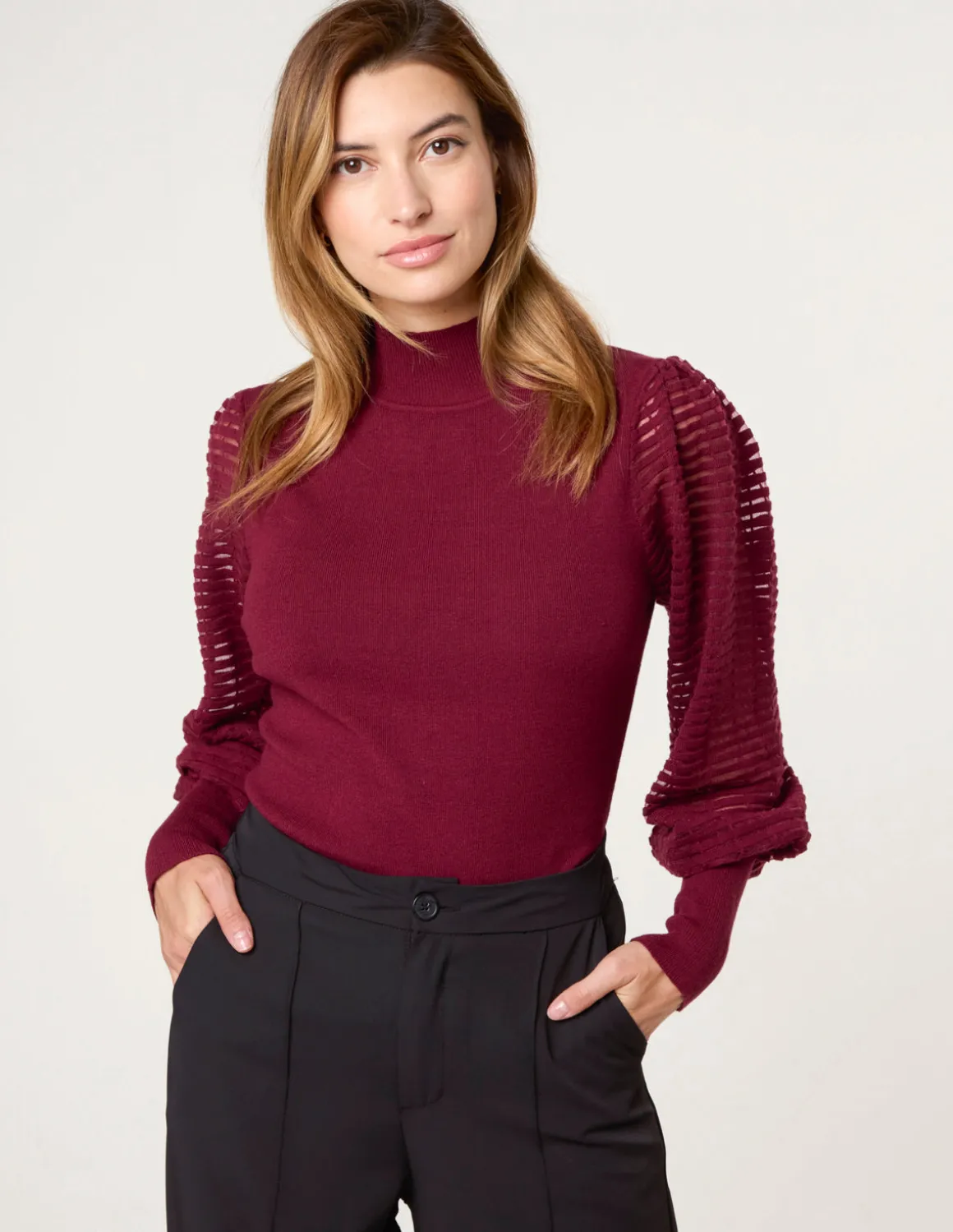 Semi-Sheer Mesh Panel Long Sleeve Jumper