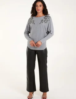 Sequin Flower Detail Batwing Jumper